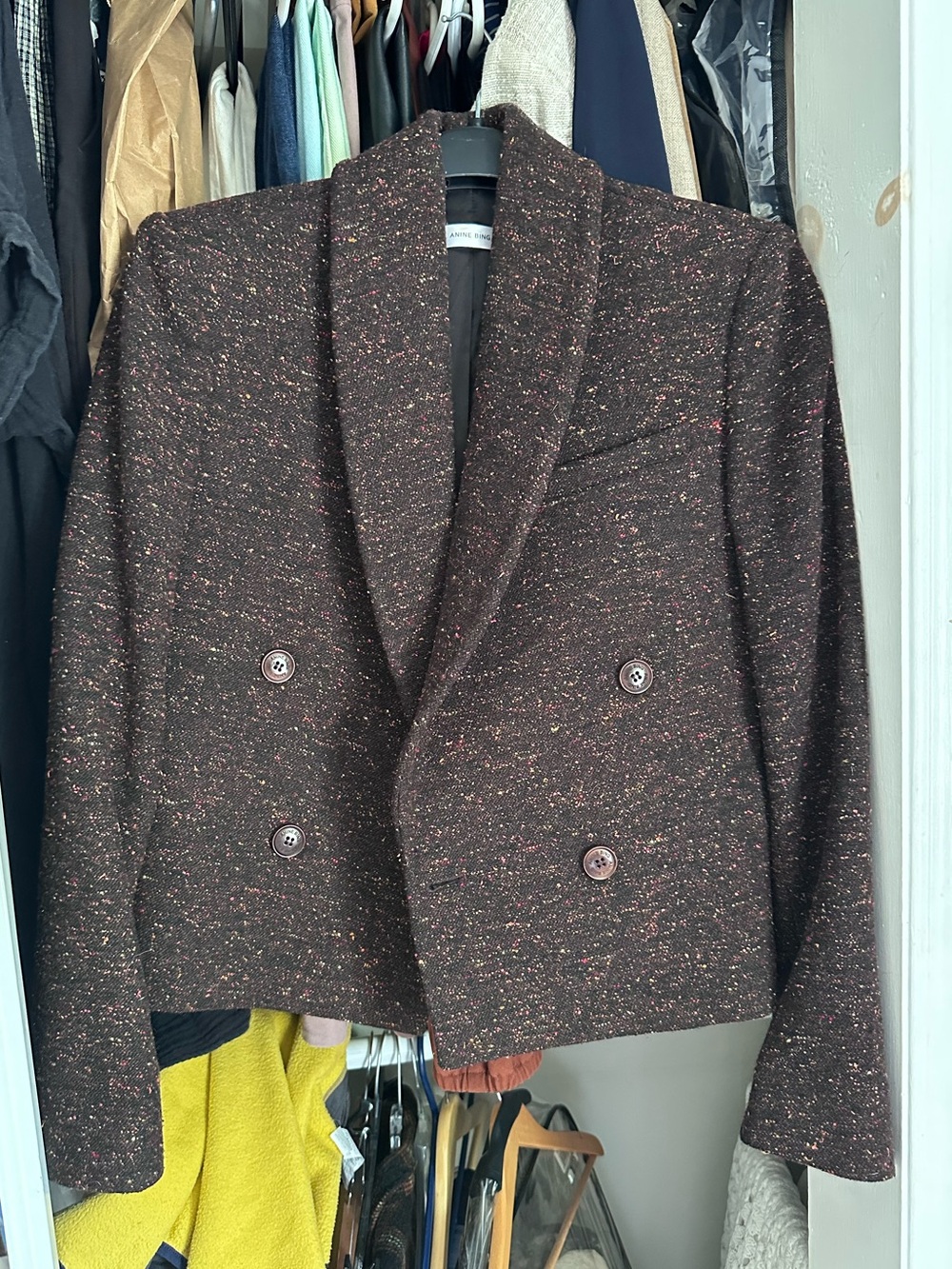 Annie Bing Speckled Brown Cropped Blazer